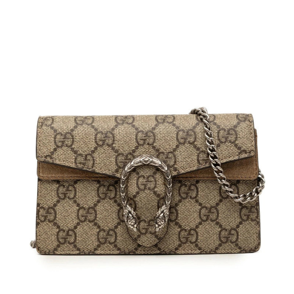 Gucci GG Supreme Dionysus Crossbody Chain Shoulder Bag Beige Cream Suede